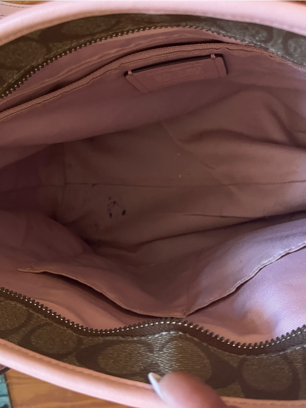 Coach Khaki/Blush Pink Signature City Zip Tote - Picture 9 of 11